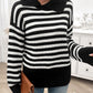 Striped Collared Neck Long Sleeve Sweater