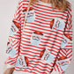 Sequin Santa Striped Round Neck Long Sleeve Sweatshirt