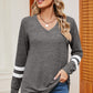 Striped V-Neck Long Sleeve T-Shirt