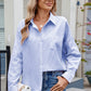 Striped Collared Neck Button Down Long Sleeve Shirt