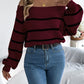 Striped Off-Shoulder Long Sleeve Sweater