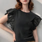 Ruffled Round Neck Cap Sleeve Blouse
