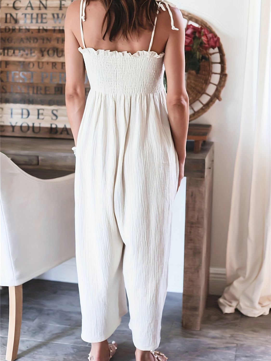 Full Size Smocked Spaghetti Strap Wide Leg Jumpsuit