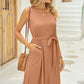 FULL SIZE Tied Round Neck Sleeveless Dress