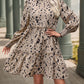 Frill Printed Mock Neck Long Sleeve Mini Dress