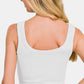 Zenana Ribbed White Round Neck Cropped Tank