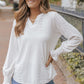 Openwork Notched Flounce Sleeve Blouse