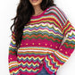 Openwork Contrast Round Neck Flare Sleeve Knit Top