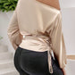 Drawstring One Shoulder Long Sleeve Blouse