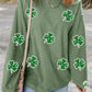 Sequin Lucky Clover Matcha Green Round Neck Long Sleeve Sweatshirt