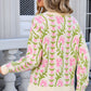 Flower Round Neck Long Sleeve Sweater