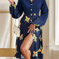 Printed Collared Neck Long Sleeve Dress