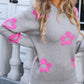 Flower Round Neck Long Sleeve Sweater