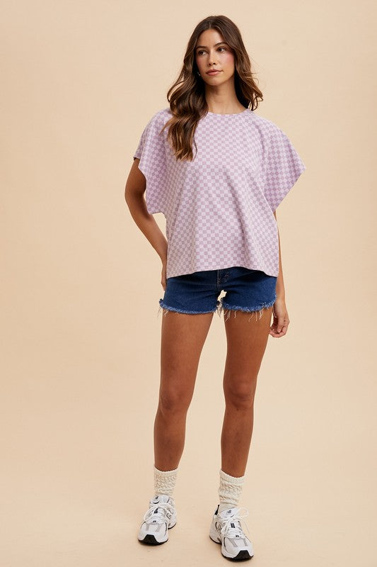 Annie Wear Checkered Round Neck Short Sleeve T-Shirt *