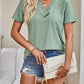 Full Size Eyelet V-Neck Short Sleeve Top