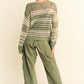 Davi & Dani Contrast Striped Crochet Drop Shoulder Knit Cover Up