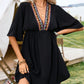 Embroidered Plunge Half Sleeve Mini Dress