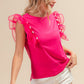 BiBi Pearl Decor Mesh Ruffle Sleeve Top - Brand BiBi
