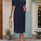 Ruched V-Neck Half Sleeve Midi Dress