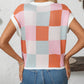 Mandy Checkered Round Neck Cap Sleeve Knit Top