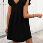 Full Size Button Up V-Neck Cap Sleeve Mini Dress