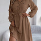 Collared Neck Long Sleeve Dress with Pockets