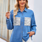 Raw Hem Button Up Long Sleeve Denim Jacket with Sequin Pockets