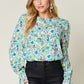 Double Take Full Size Printed Flounce Sleeve Blouse
