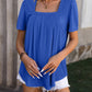Ruched Square Neck Short Sleeve Blouse