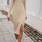 Devine Slit V-Neck Long Sleeve Midi Dress