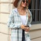 Drawstring Plaid Button Up Hooded Jacket