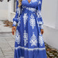 Devine Printed Surplice Lantern Sleeve Midi Dress