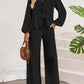 Tie Neck Balloon Sleeve Top and Pants Set