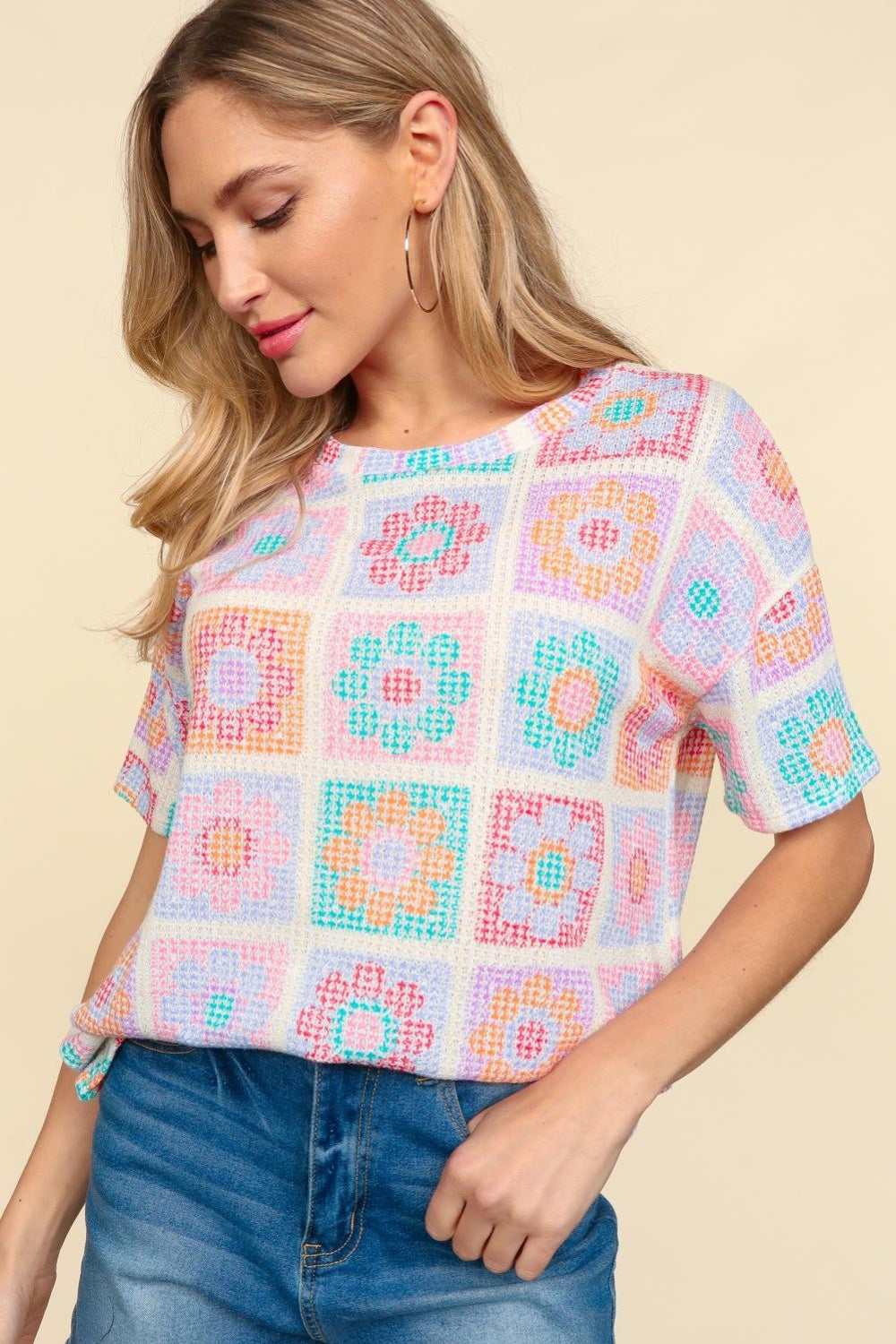 Haptics Flower Print Round Neck Short Sleeve T-Shirt *