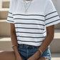 Decorative Button Striped Short Sleeve T-Shirt