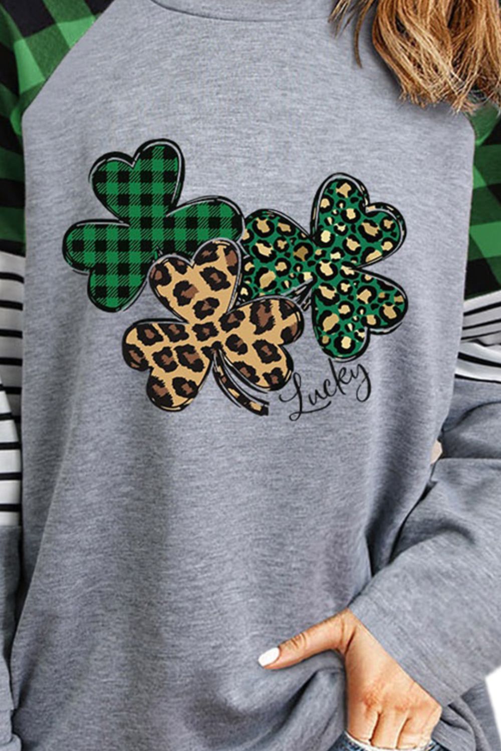 Full Size Lucky Clover Raglan Sleeve Sweatshirt