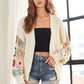 ADORA Plus Size Contrast Crochet Open Front Long Sleeve Cardigan