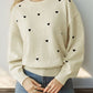 Perfee Heart Round Neck Long Sleeve Knit Top
