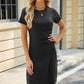 Ruched Round Neck Short Sleeve Mini Dress