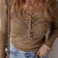Eyelet V-Neck Long Sleeve Top