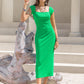 Square Neck Cap Sleeve Midi Dress