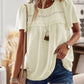 Devine Lace Detail Round Neck Short Sleeve Blouse