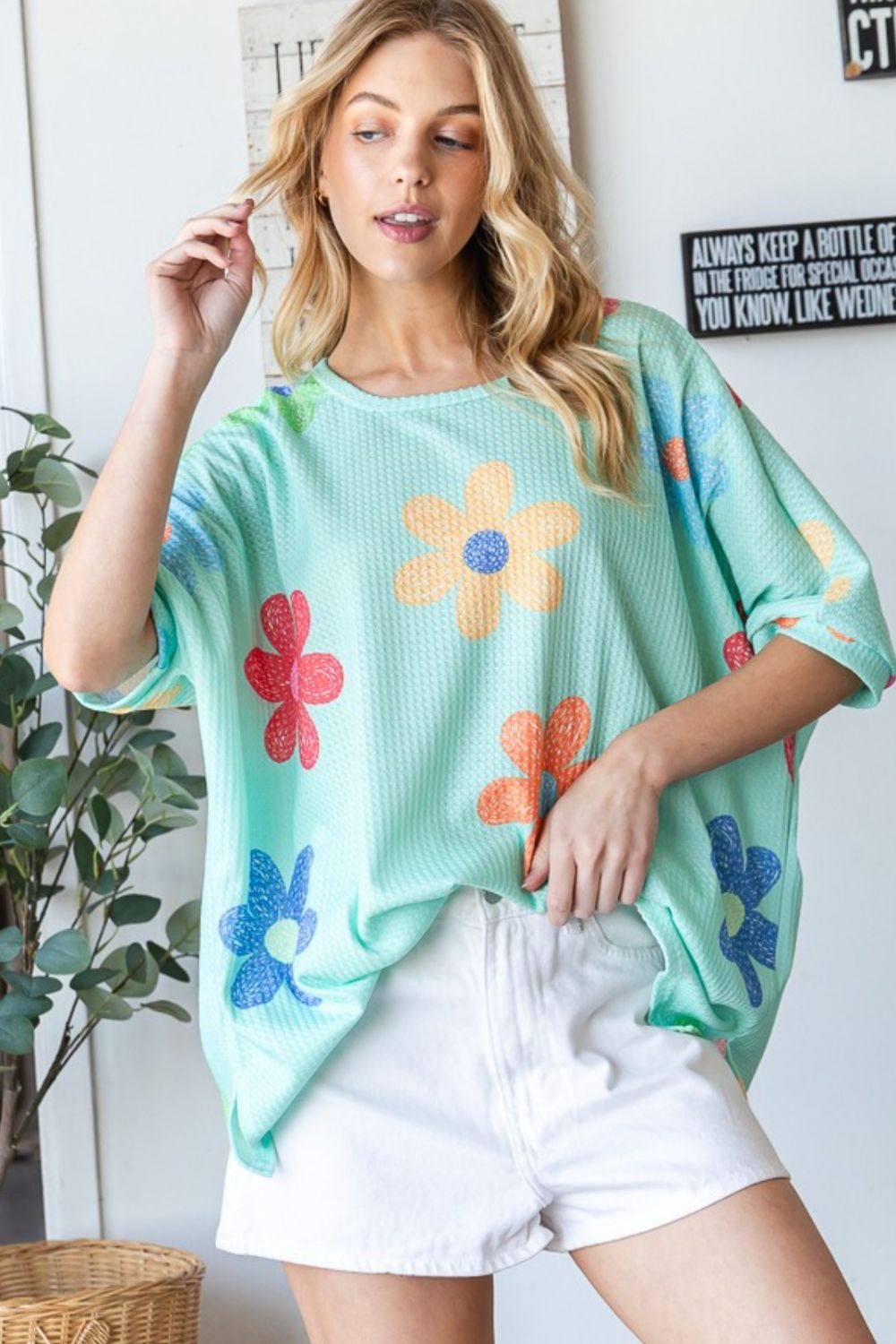 HOPELY Floral Waffle Oversize T-Shirt *