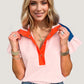 Oh Full Size Contrast Half Snap Short Sleeve Blouse