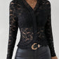 Ruffled V-Neck Long Sleeve Lace Top