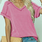 Exposed Seam V-Neck Short Sleeve Top