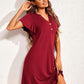 Full Size Notched Short Sleeve Lounge Dress