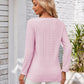 Full Size Decorative Button Openwork V-Neck T-Shirt