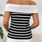 Decorative Button Striped Off-Shoulder Knit Top