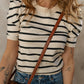 Striped Round Neck Puff Sleeve Knit Top